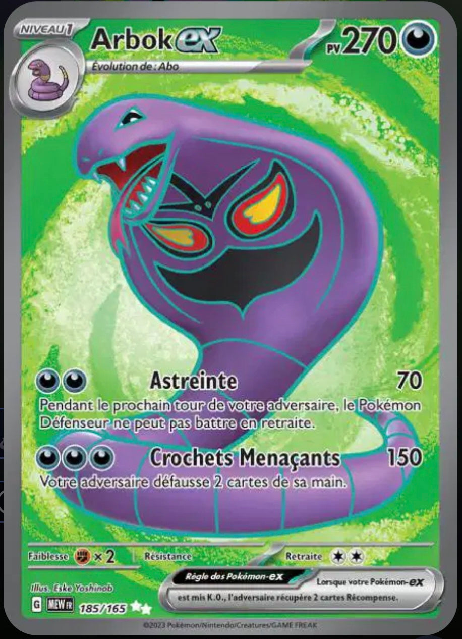 Carte Pokémon Arbok Full Art 185/165 - Pokémon 151