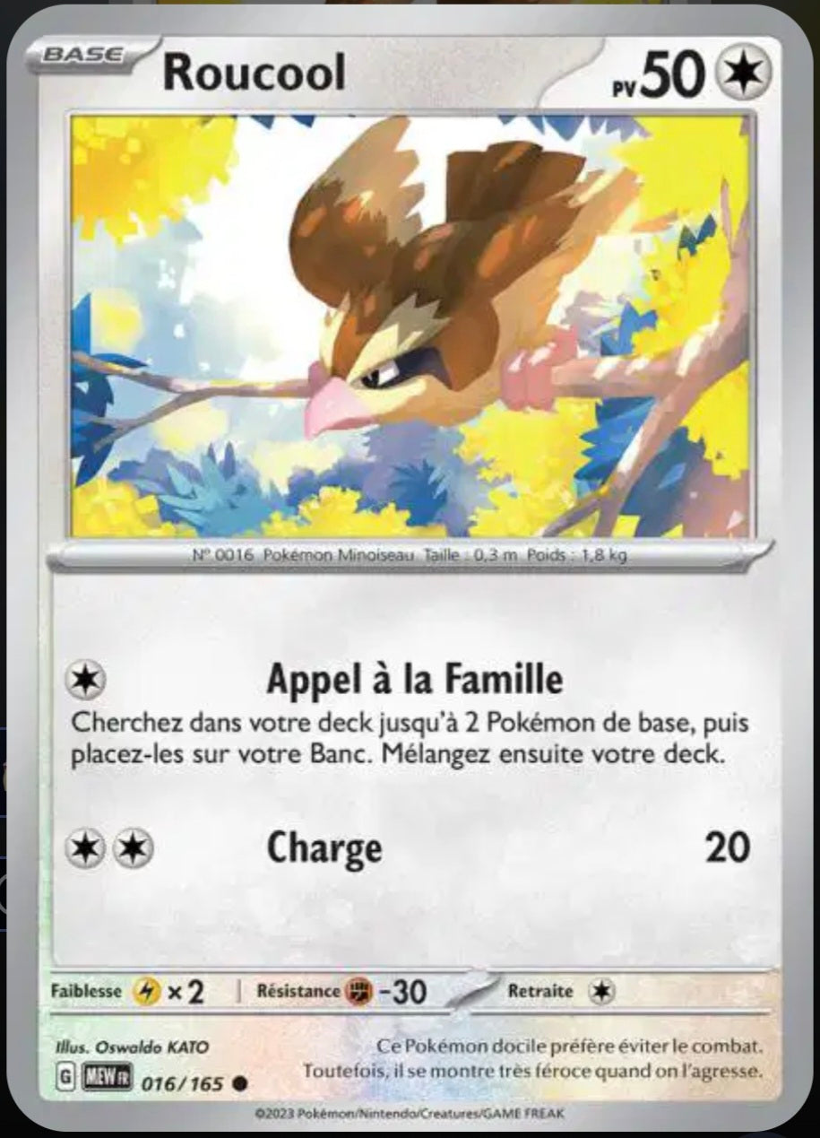 Carte Pokémon Roucool Commune 16/165 - Pokémon 151