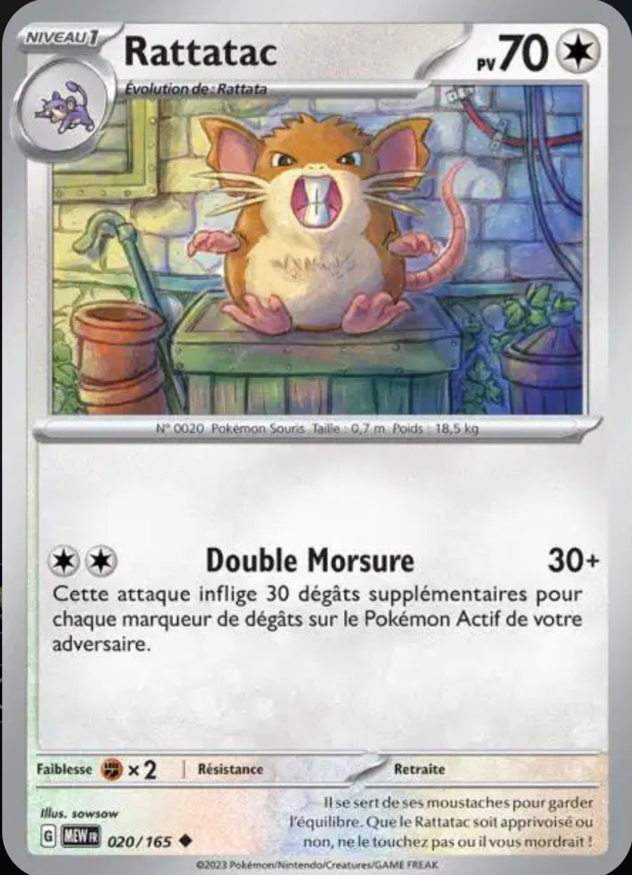 Carte Pokémon Rattatac Peu Commune 20/165 - Pokémon 151