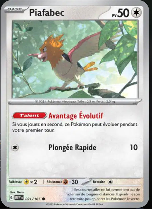 Carte Pokémon Piafabec Commune 21/165 - Pokémon 151