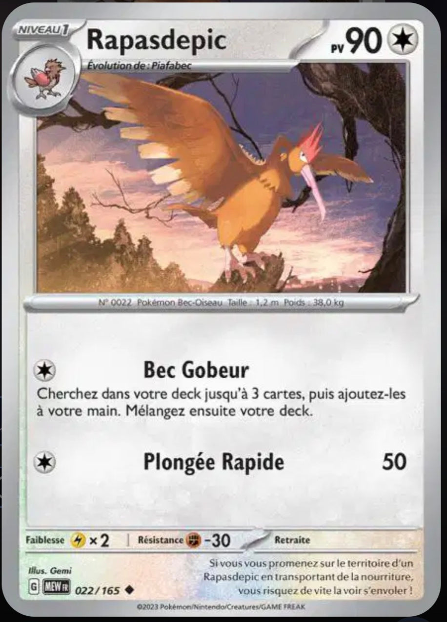 Carte Pokémon Rapasdepic Peu Commune 22/165 - Pokémon 151