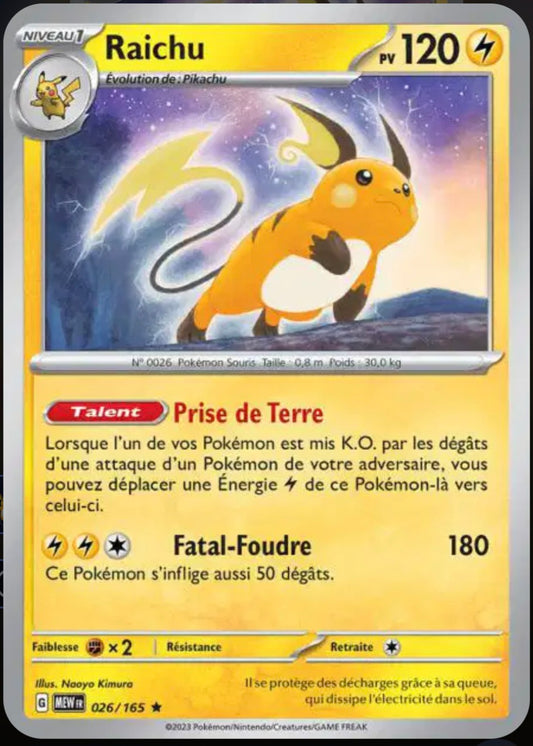 Carte Pokémon Raichu Holographique 26/165 - Pokémon 151