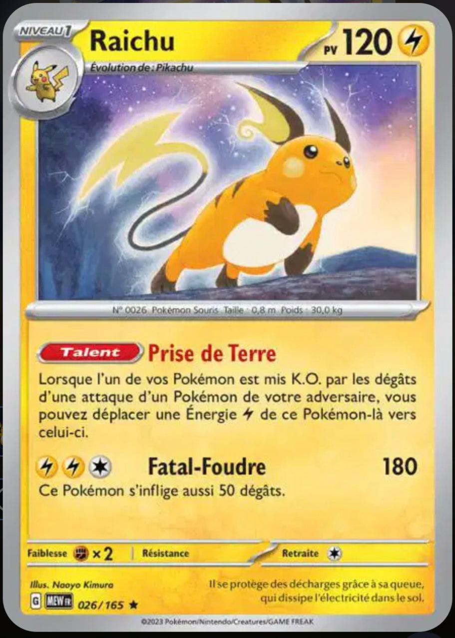Carte Pokémon Raichu Holographique 26/165 - Pokémon 151