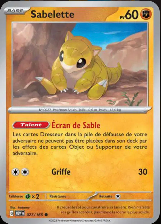 Carte Pokémon Sabelette Commune 27/165 - Pokémon 151