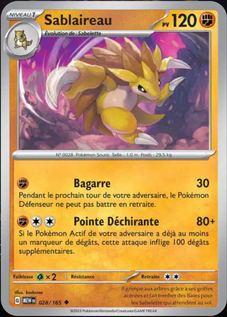 Carte Pokémon Sablaireau Peu Commune 28/165 - Pokémon 151