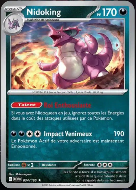 Carte Pokémon Nidoking Holographique 34/165 - Pokémon 151