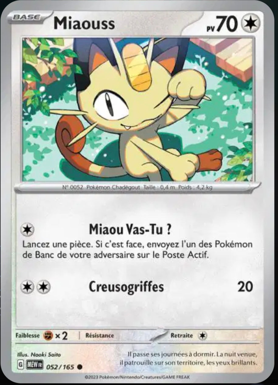 Carte Pokémon Miaouss Commune 52/165 - Pokémon 151
