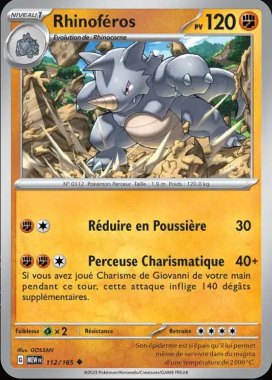 Carte Pokémon Rhinoféros Peu Commune 112/165 - Pokémon 151