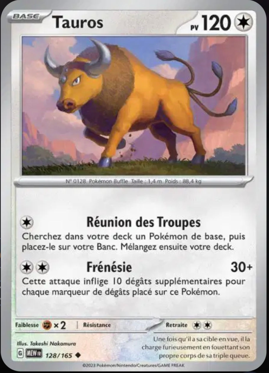 Carte Pokémon Tauros Peu Commune 128/165 - Pokémon 151
