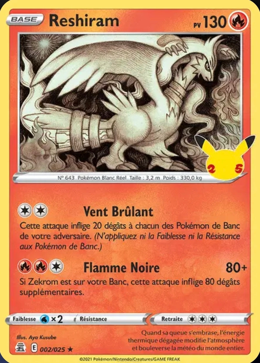 Carte Pokémon Reshiram Stamp Célébrations Holographique 002/025 - Célébrations