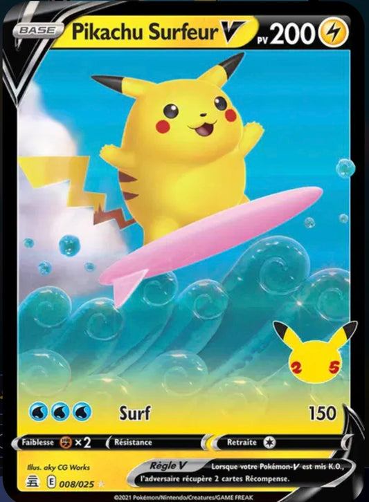 Carte Pokémon Pikachu Surfeur Stamp Célébrations V 008/025 - Célébrations