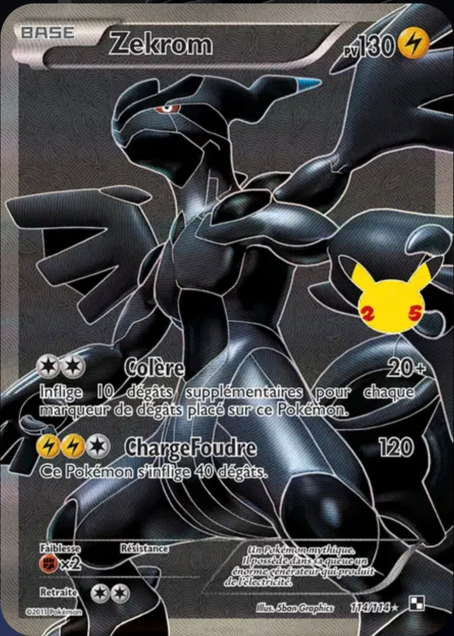 Carte Pokémon Zekrom Full Art Ultra Rare 114/114 - Célébrations
